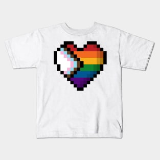 Large Pixel Heart Design in Progressive Rainbow Pride Flag Colors Kids T-Shirt